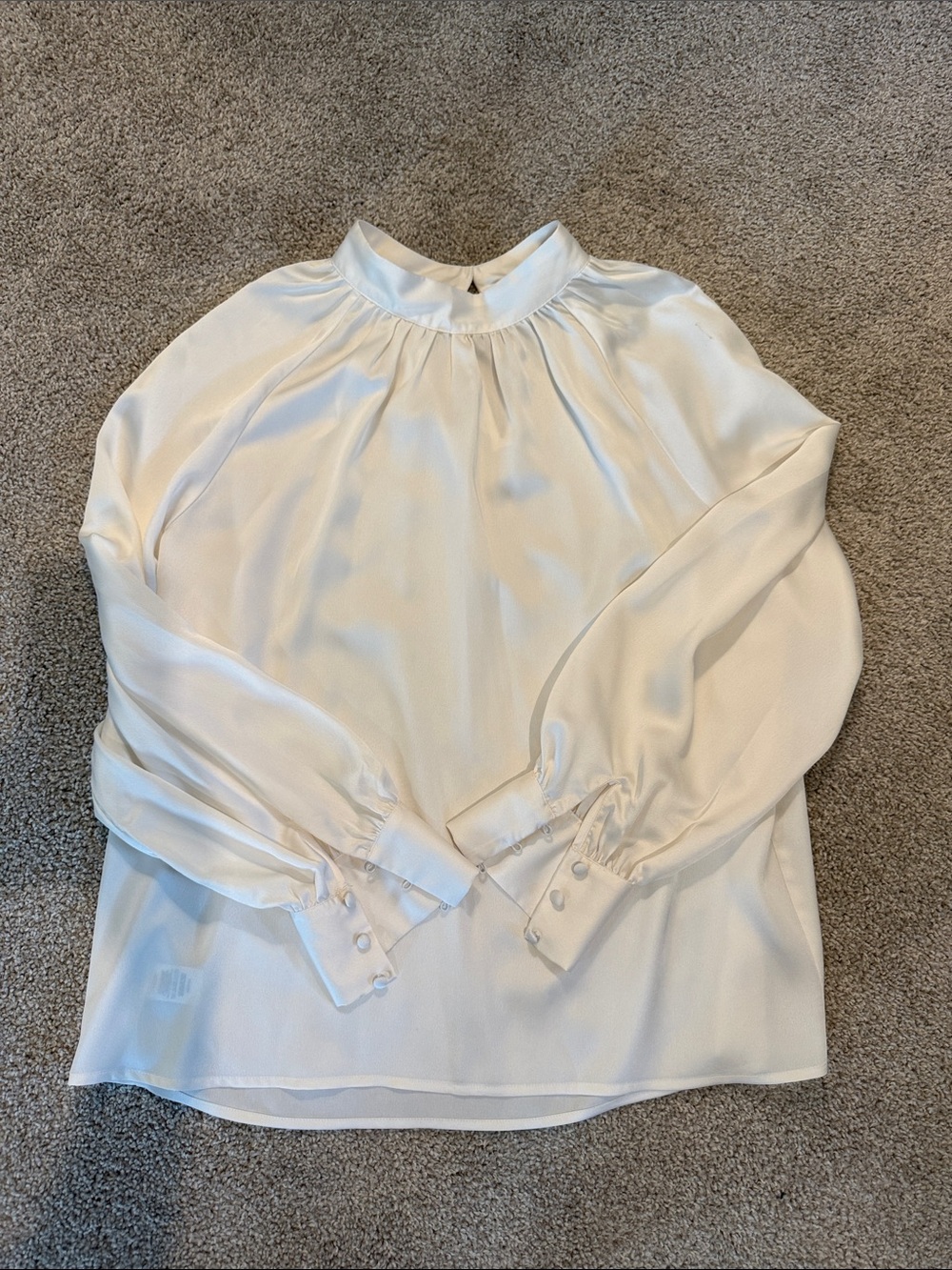 Ann Taylor Ivory Long-Sleeve Mock Neck Blouse
